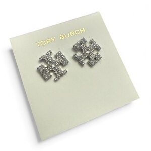 Tory Burch Silver Logo Stud Earrings